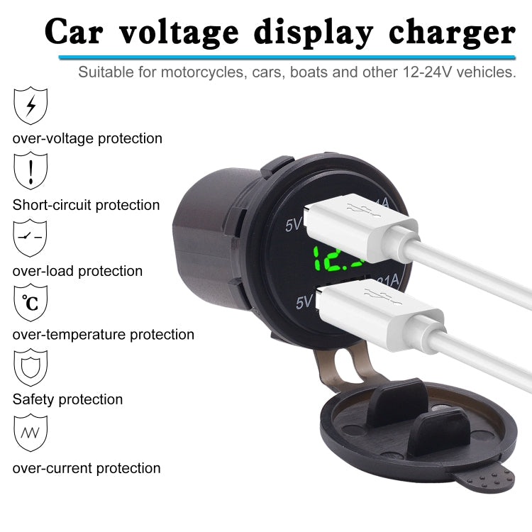 Universal Car Dual Port USB Charger Power Outlet Adapter 4.2A 5V IP66 with LED Digital Voltmeter + 60cm Cable, 4.2A Voltmeter + 60cm Cable(Blue Light), 4.2A Voltmeter + 60cm Cable(Green Light), 4.2A Voltmeter + 60cm Cable(Red Light)