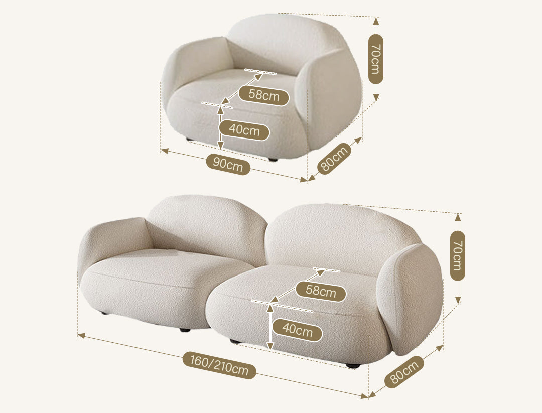 Caden Cloud Two Seater Sofa, White Boucle