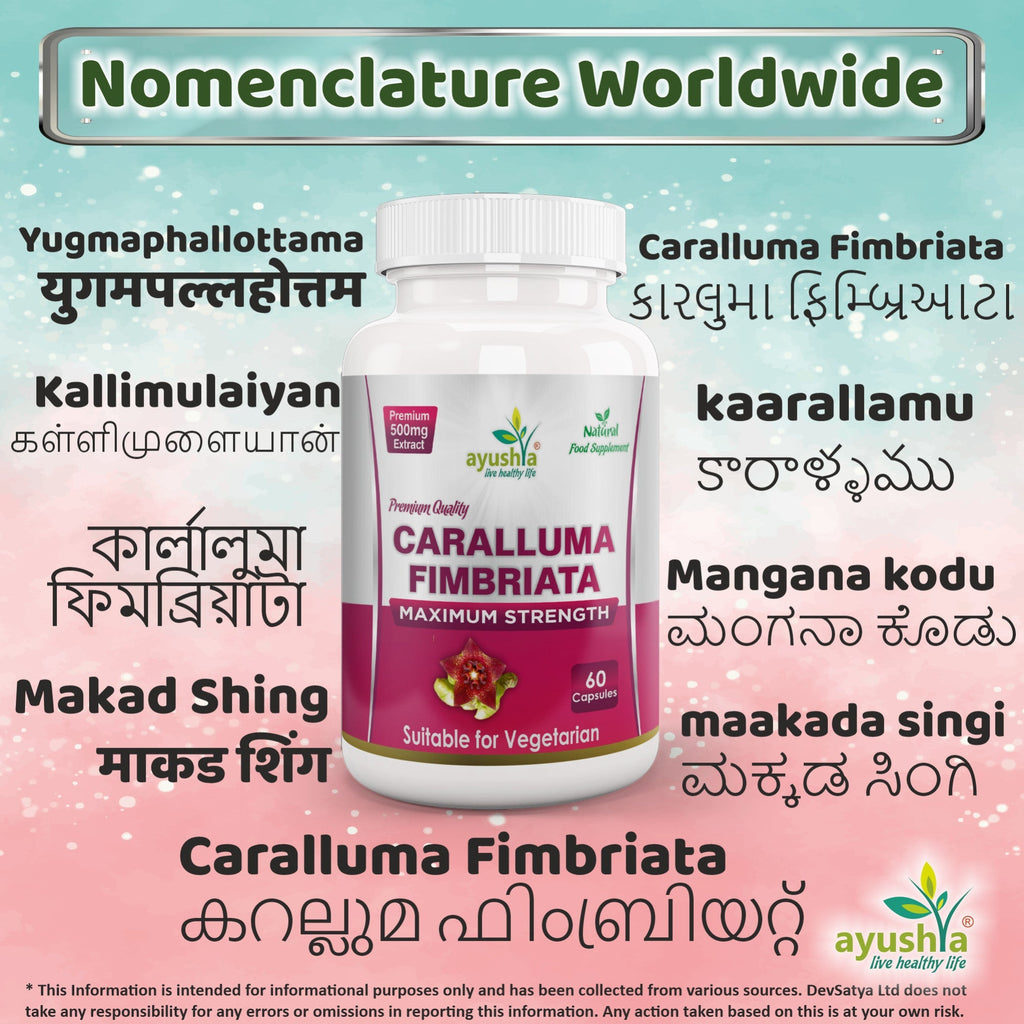 Ayushya Caralluma Fimbriata Capsules (Famine Food) Appetite Balance Support - Vegan, Gluten Free, Non-GMO, 60 Capsules