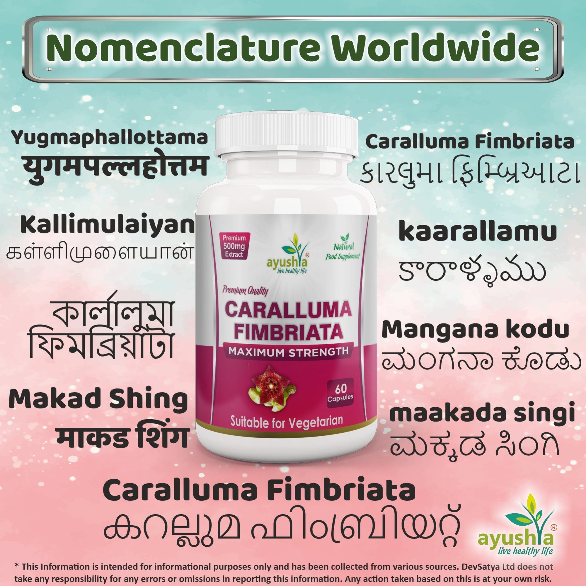 Ayushya Caralluma Fimbriata Capsules (Famine Food) Appetite Balance Support - Vegan, Gluten Free, Non-GMO, 60 Capsules