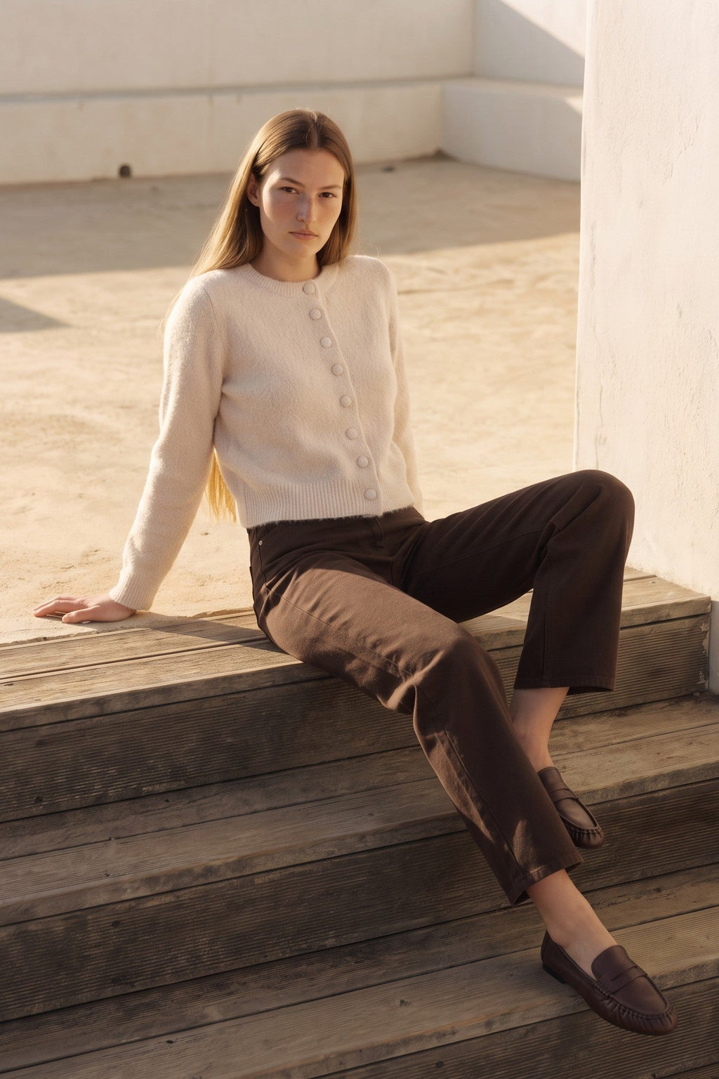 Beige Cropped Soft Knit Cardigan