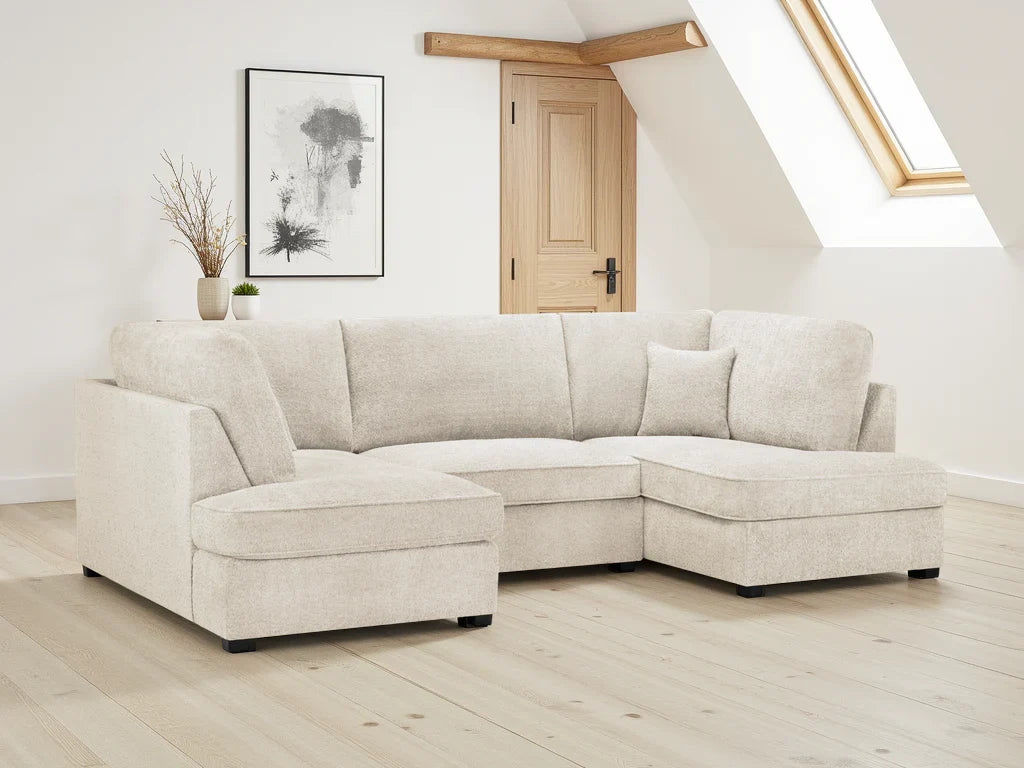 Carnaby U-Shape Corner Sofa | Boucle Fabric | Beige & Grey