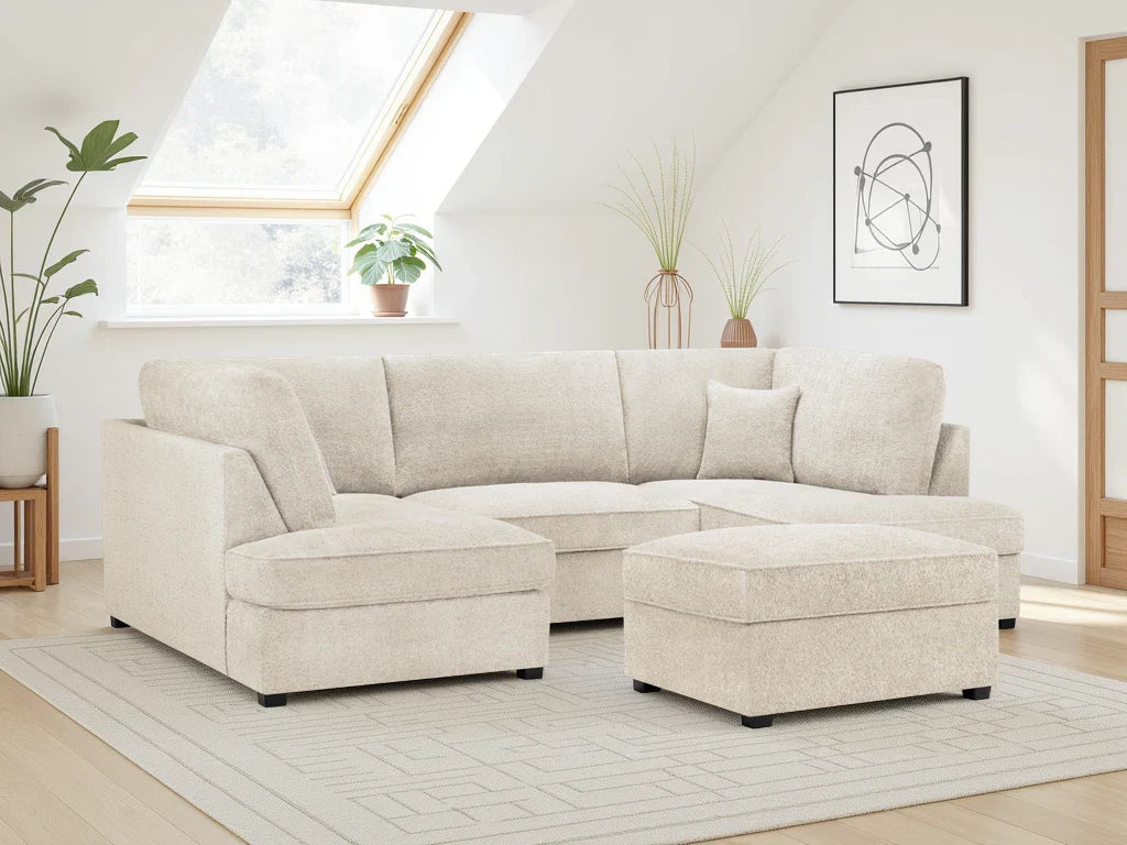 Carnaby U-Shape Corner Sofa | Boucle Fabric | Beige & Grey