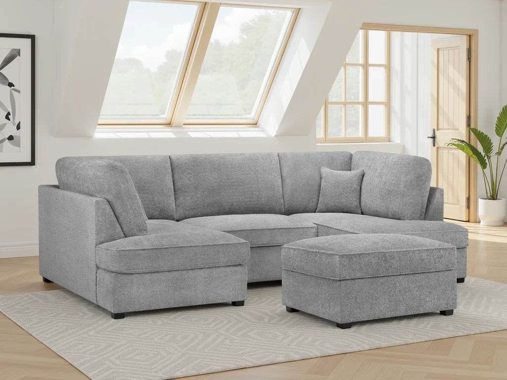 Carnaby U-Shape Corner Sofa | Boucle Fabric | Beige & Grey