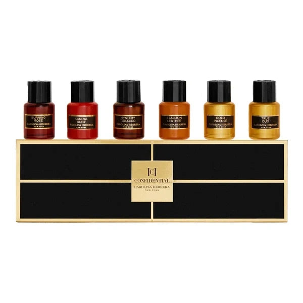 Carolina Herrera Confidential Giftset - 6x5ml  - True Oud EDP Splash - Gold Incense EDP Splash - Stallion Leather EDP Splash - Sandal Ruby EDP Splash - Burn Rose EDP Splash - Mystery Tobacco EDP Splash