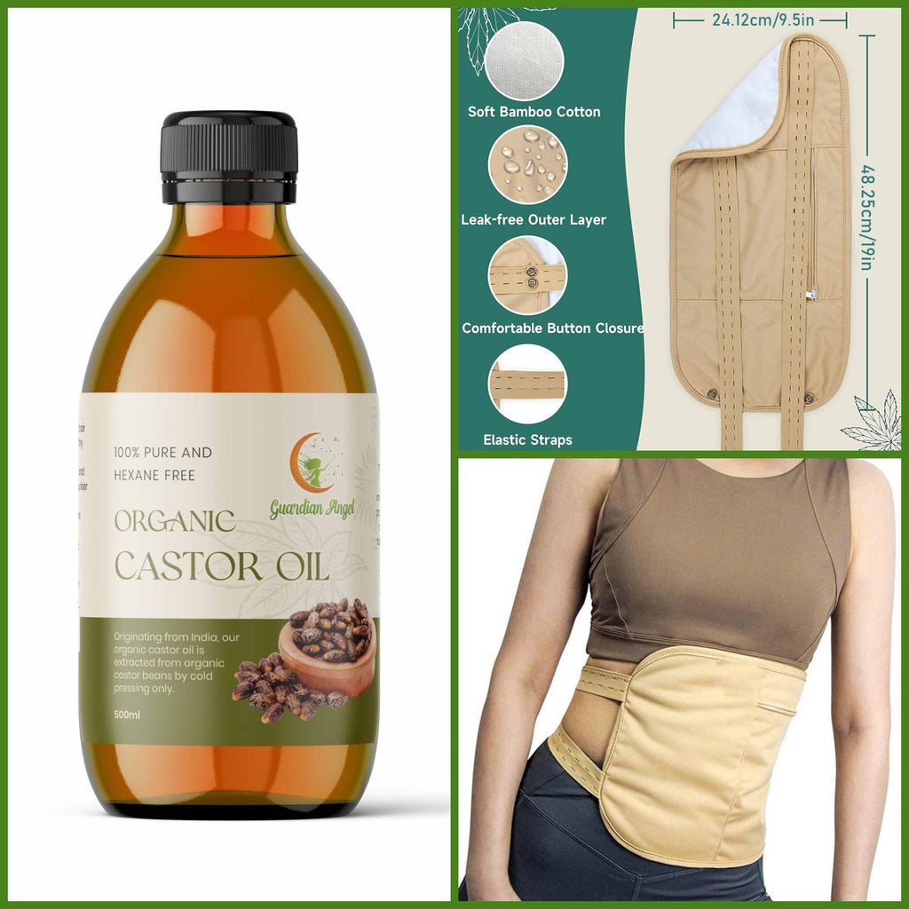 Organic Castor Oil 2 Piece Pack with a Bamboo Body Wrap (Up to 40" Waist)