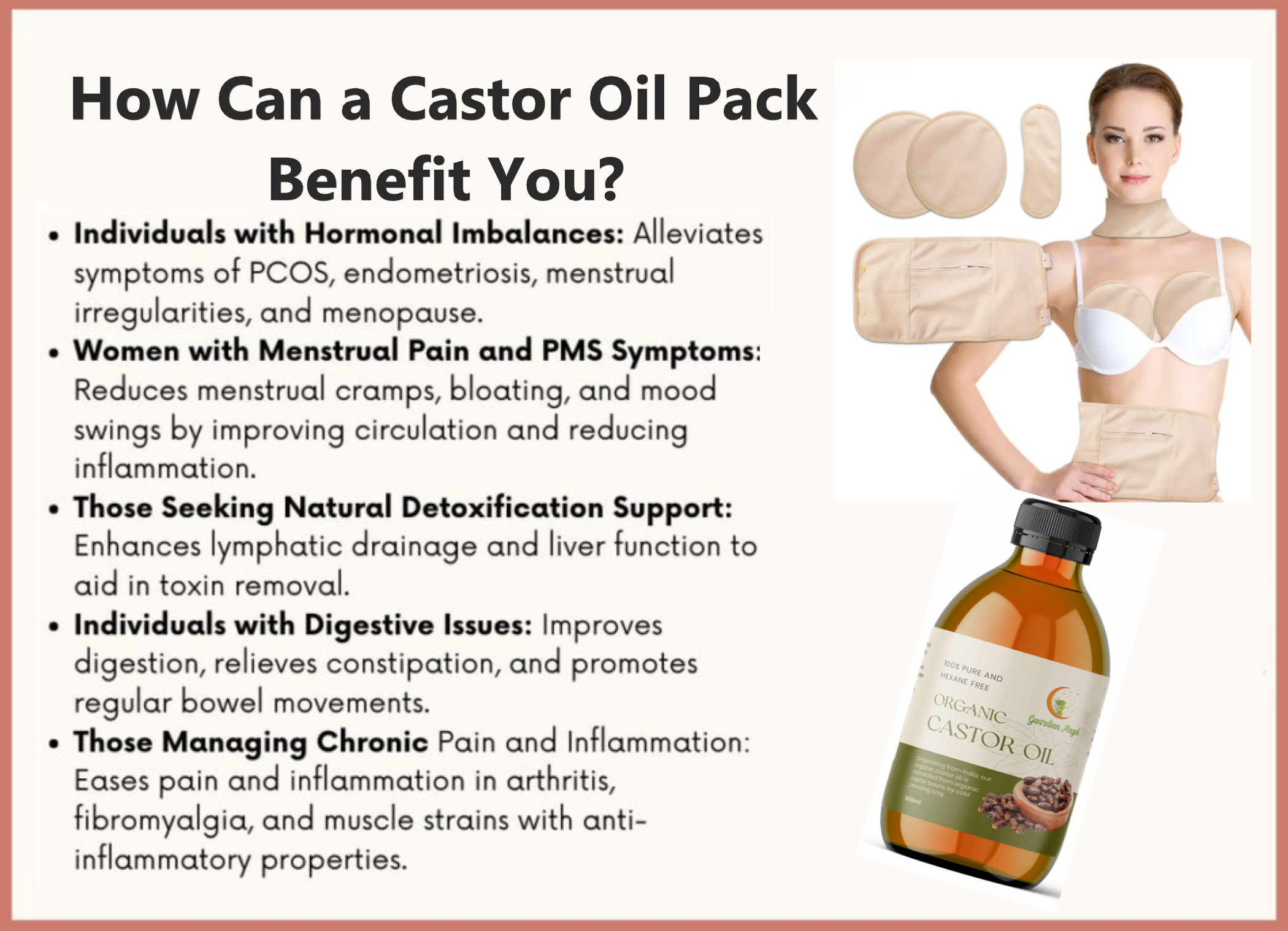 Organic Castor Oil 4 Piece Pack with a Body, a Neck & a Chest/Breast Wrap (Up to 40" Waist)
