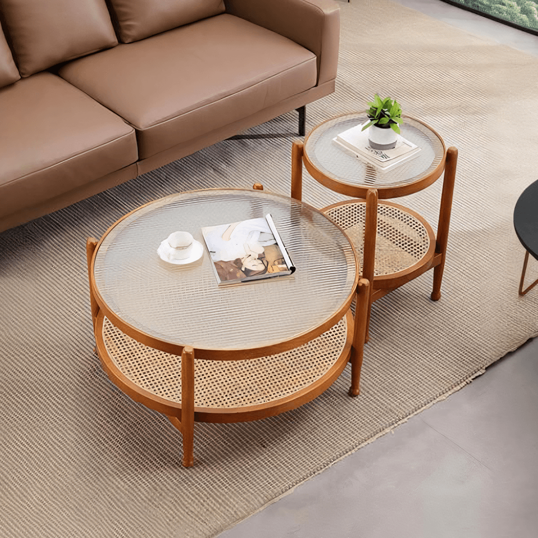 Cement Coffee Table Set, Oak