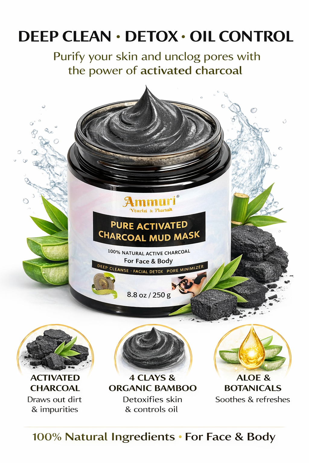 Ammuri Activated Charcoal Mud Mask | Deep Cleansing for Oily & Congested Skin