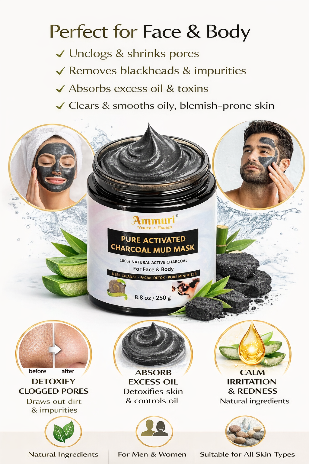 Ammuri Activated Charcoal Mud Mask | Deep Cleansing for Oily & Congested Skin