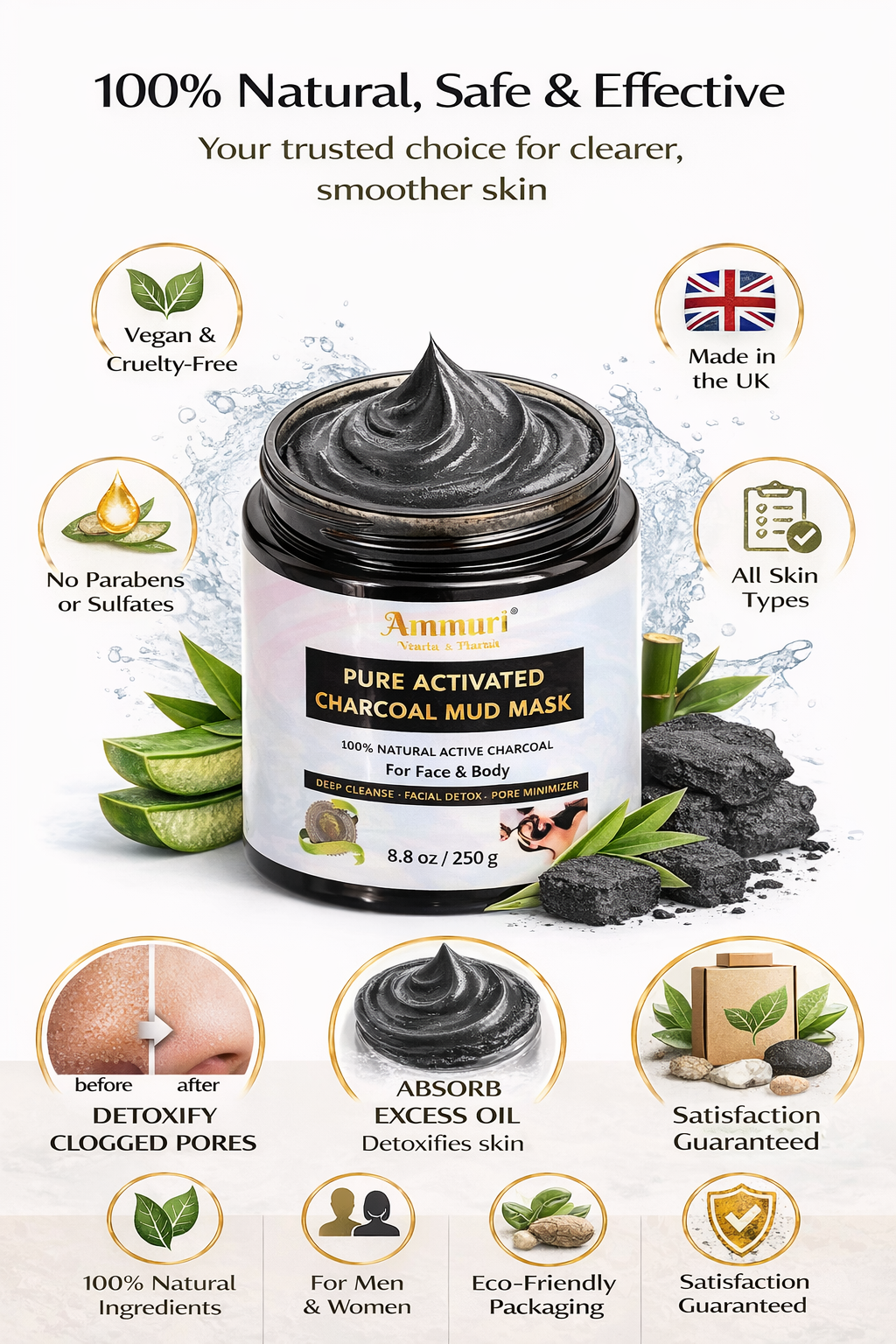 Ammuri Activated Charcoal Mud Mask | Deep Cleansing for Oily & Congested Skin