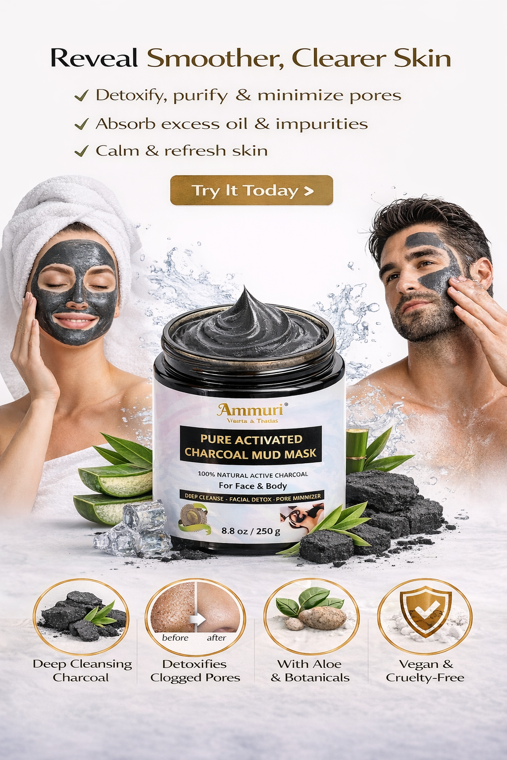 Ammuri Activated Charcoal Mud Mask | Deep Cleansing for Oily & Congested Skin