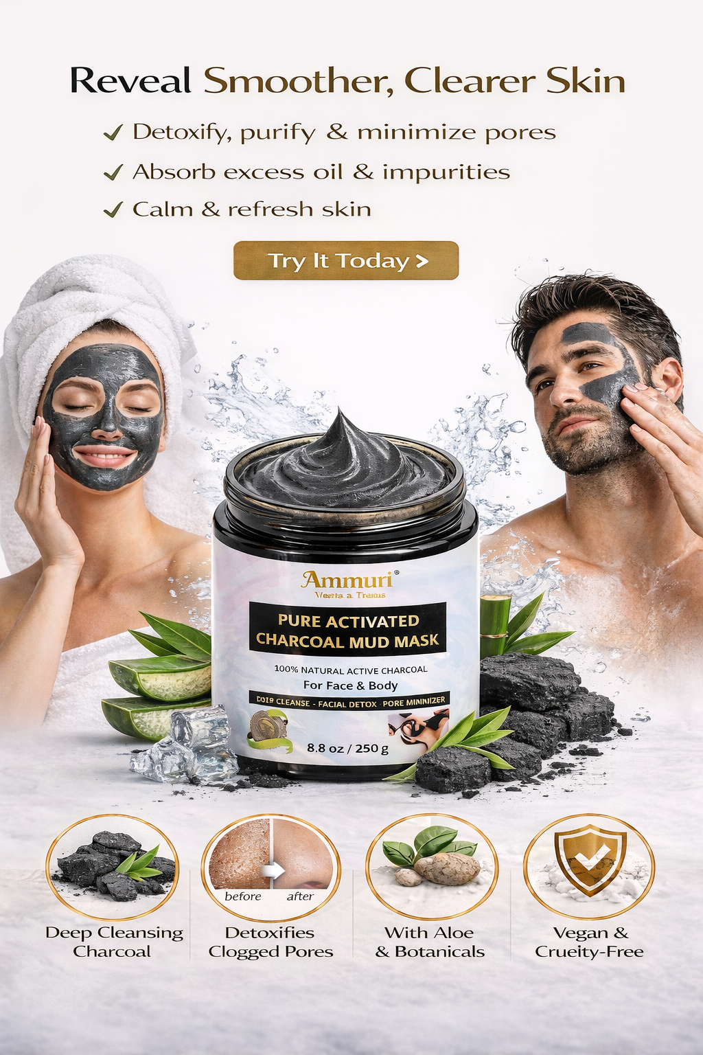 Ammuri Activated Charcoal Mud Mask | Deep Cleansing for Oily & Congested Skin