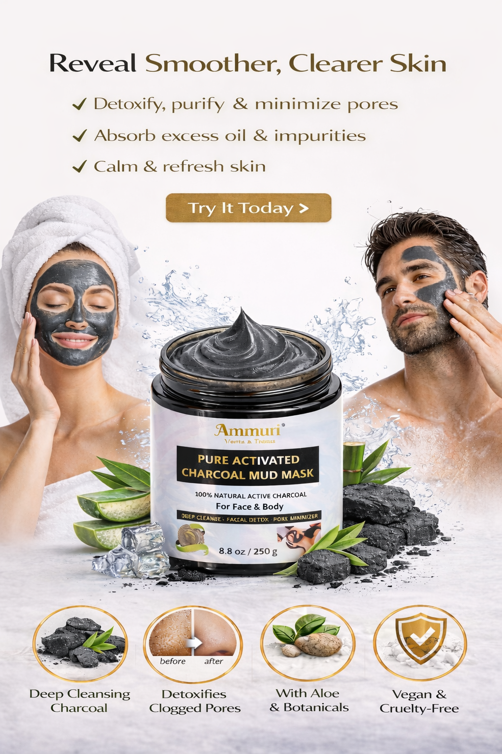 Ammuri Activated Charcoal Mud Mask | Deep Cleansing for Oily & Congested Skin