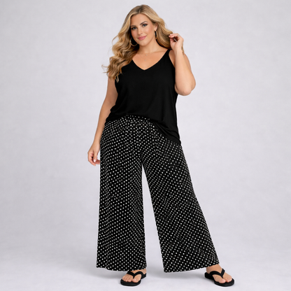 Polka Dot Elastic Waist Palazzo Trousers