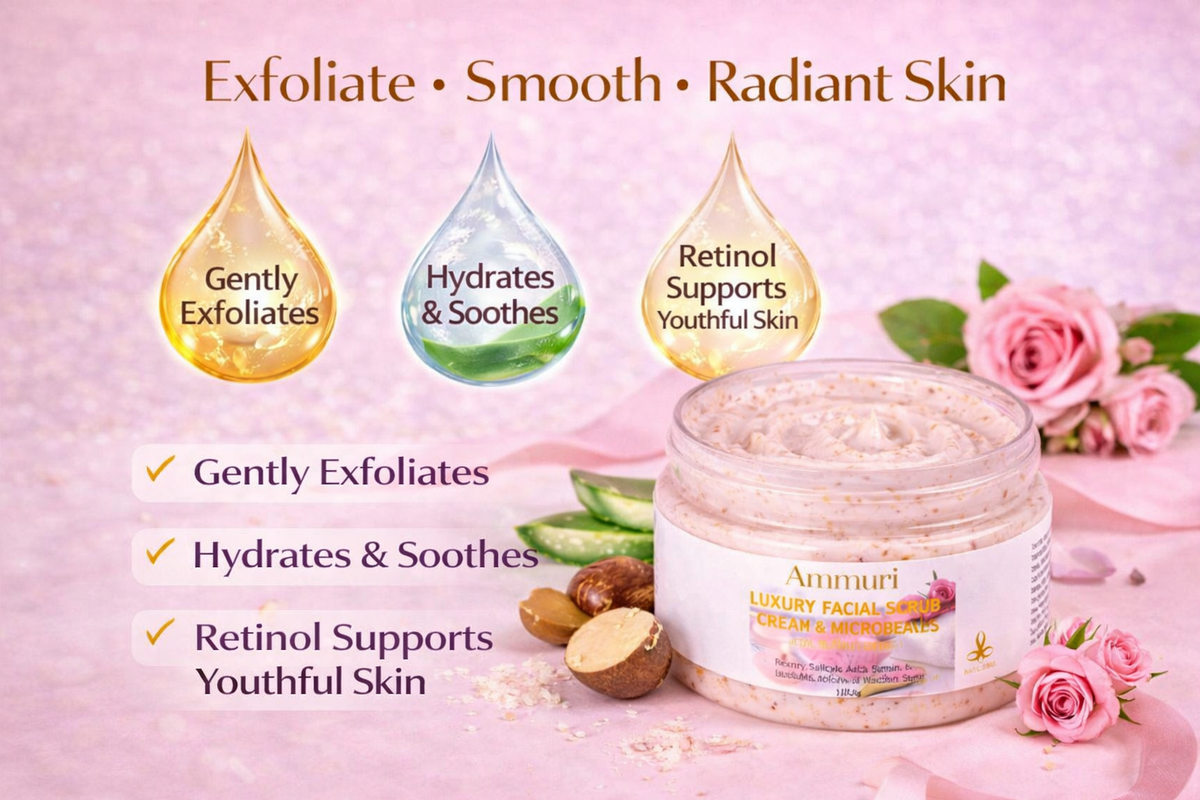 Ammuri Rose Retinol Facial Scrub | Exfoliating Face Polish for Radiance