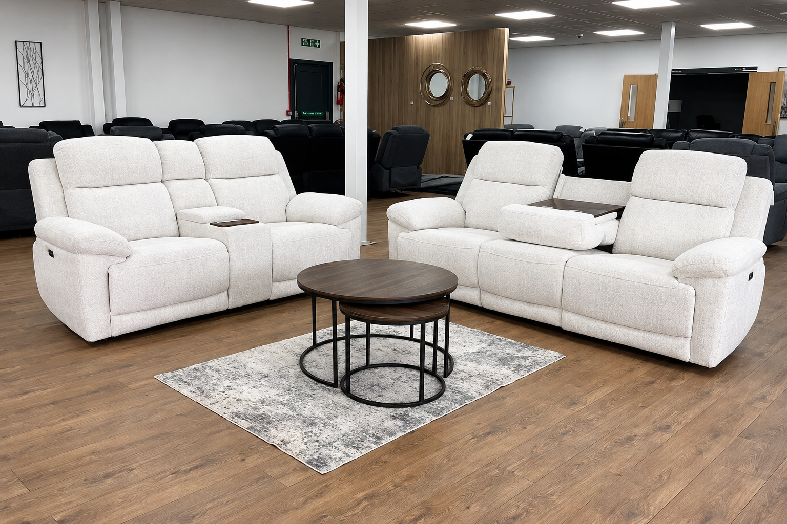Owen Electric Recliner 2-Seater Sofa: Beige or Grey Fabric, Wireless Charging & Cupholders