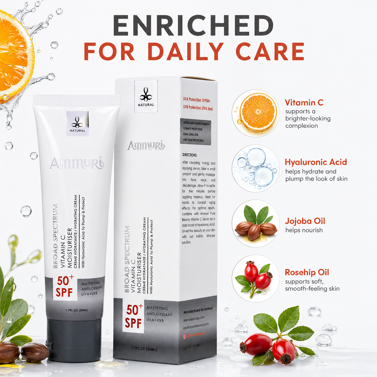 Ammuri Vitamin C Day Cream SPF50 - Brightening Moisturiser Sun Protection