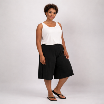 Plain Elastic High Waist Wide Leg Culottes Shorts