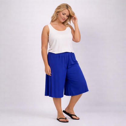 Plain Elastic High Waist Wide Leg Culottes Shorts