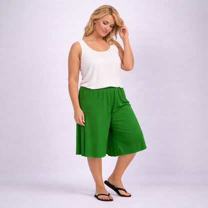 Plain Elastic High Waist Wide Leg Culottes Shorts