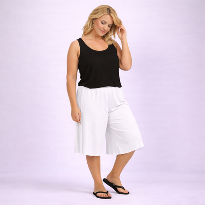 Plain Elastic High Waist Wide Leg Culottes Shorts