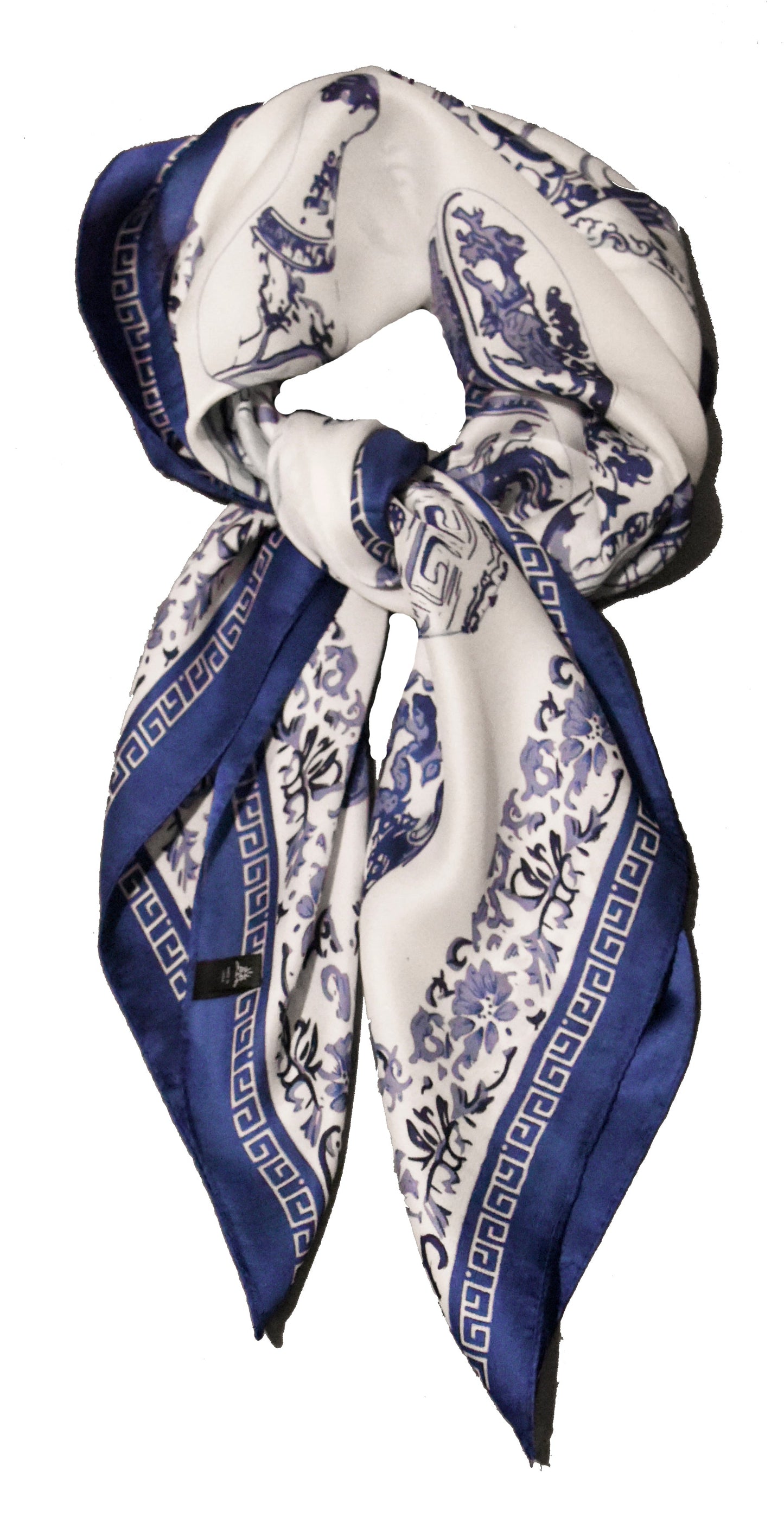 Blue and White Oriental Chinese Scarf Thin Silky Womens Summer Spring