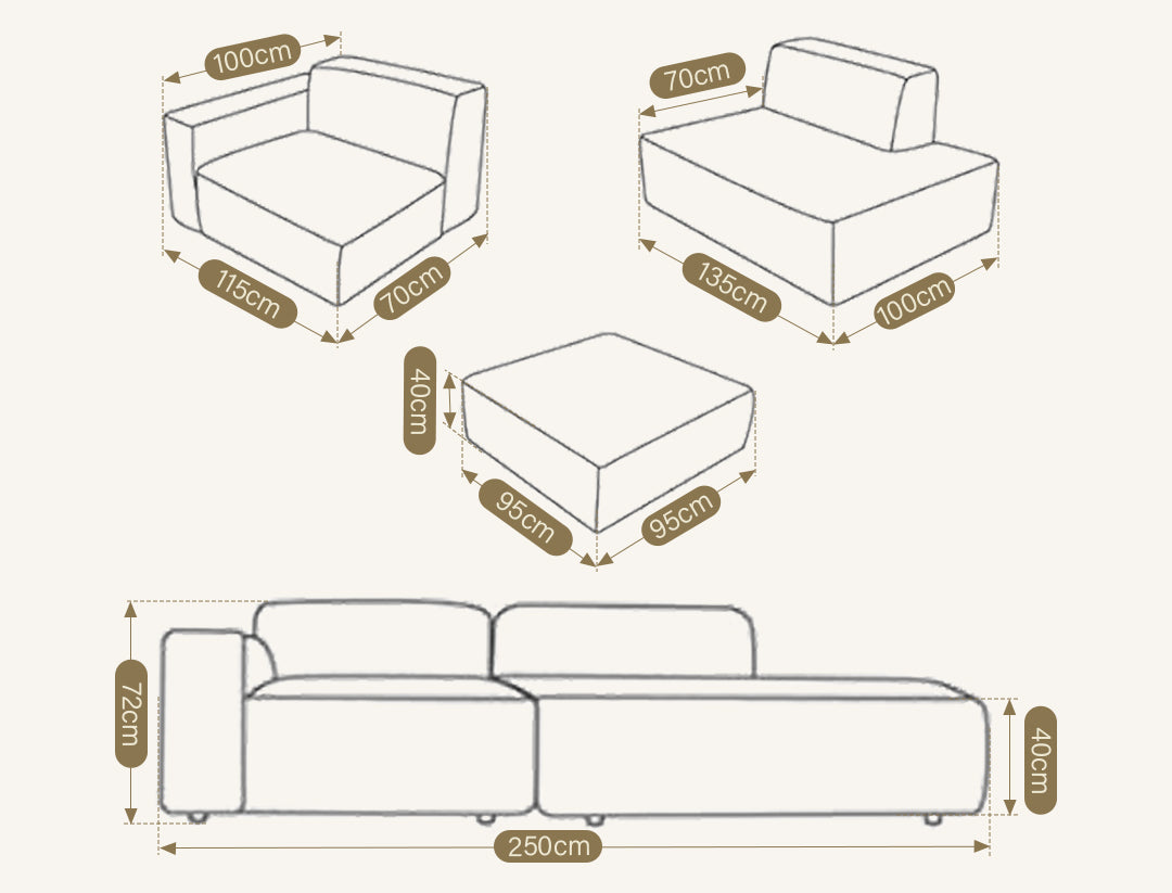 Chul Two Seater Sofa, Modular Sofa, Blue