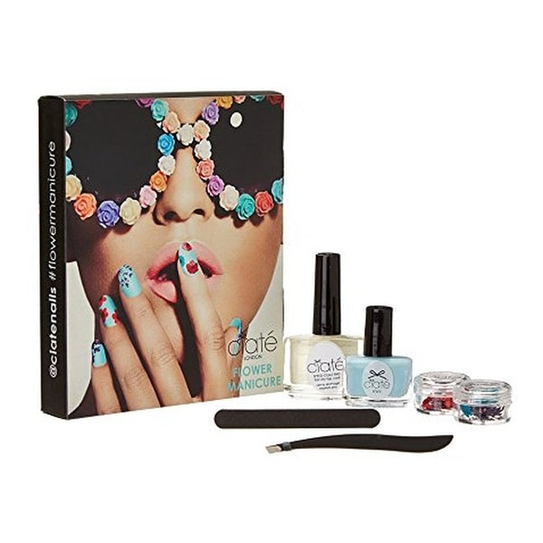 Ciate Flower Manicure Bada-A-Boom Gift Set 13.5ml Speed Coat Pro Fast Dry Top Coat + 5ml Mini Paint Pot in Blue + Tweezers + Emery Board + Flower Details