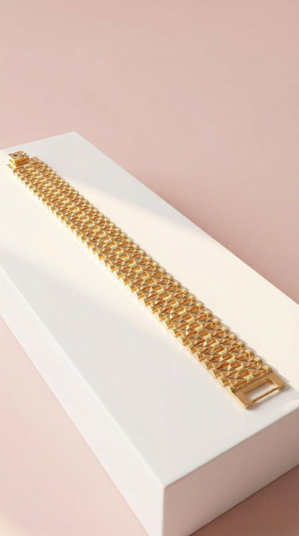 Waterproof 24k Gold Plated Square Textured Link Bracelet