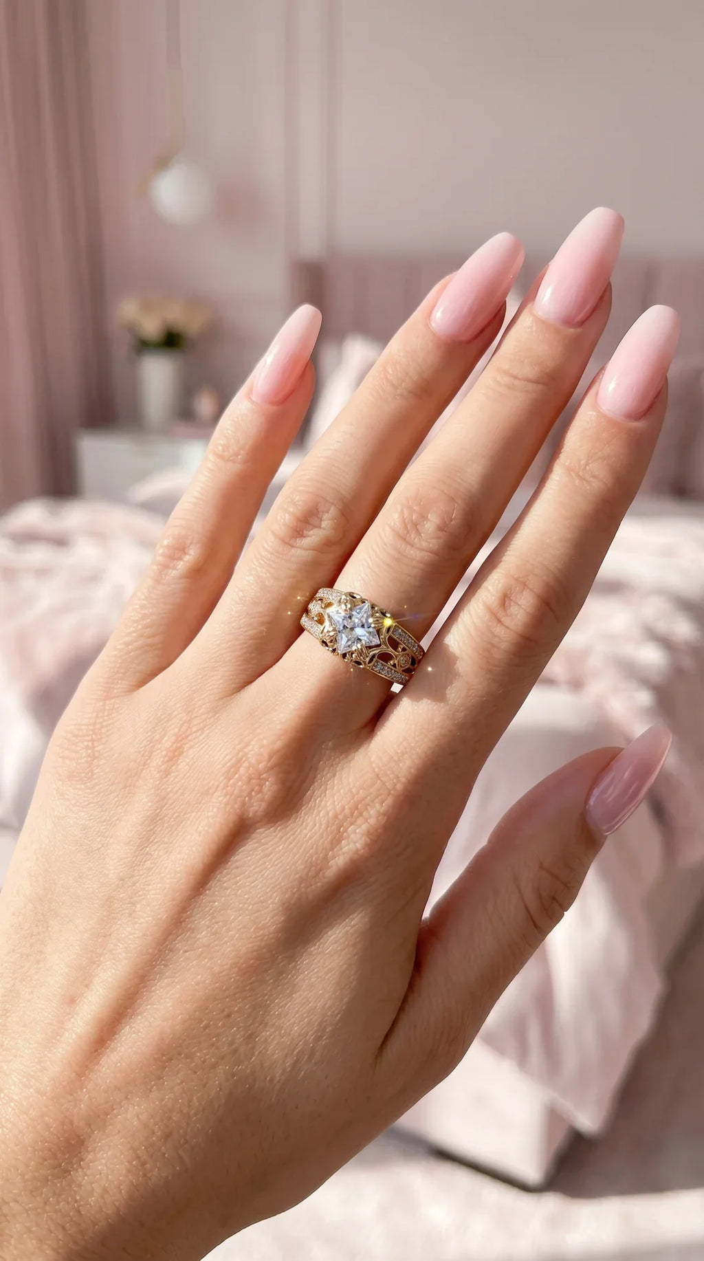 Box set of 12 Gold Square Cut Crystal Rings