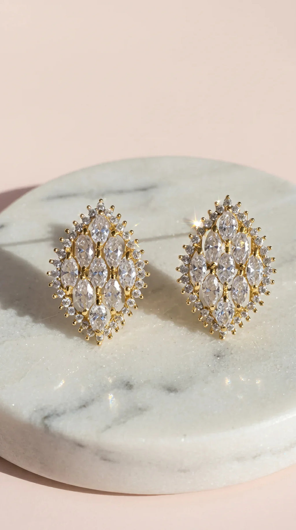 Curved Oval Crystal Stud Earrings