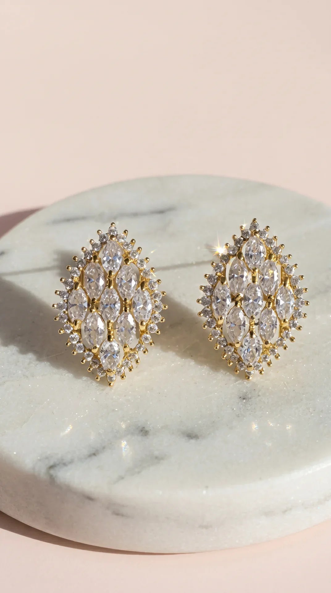 Curved Oval Crystal Stud Earrings