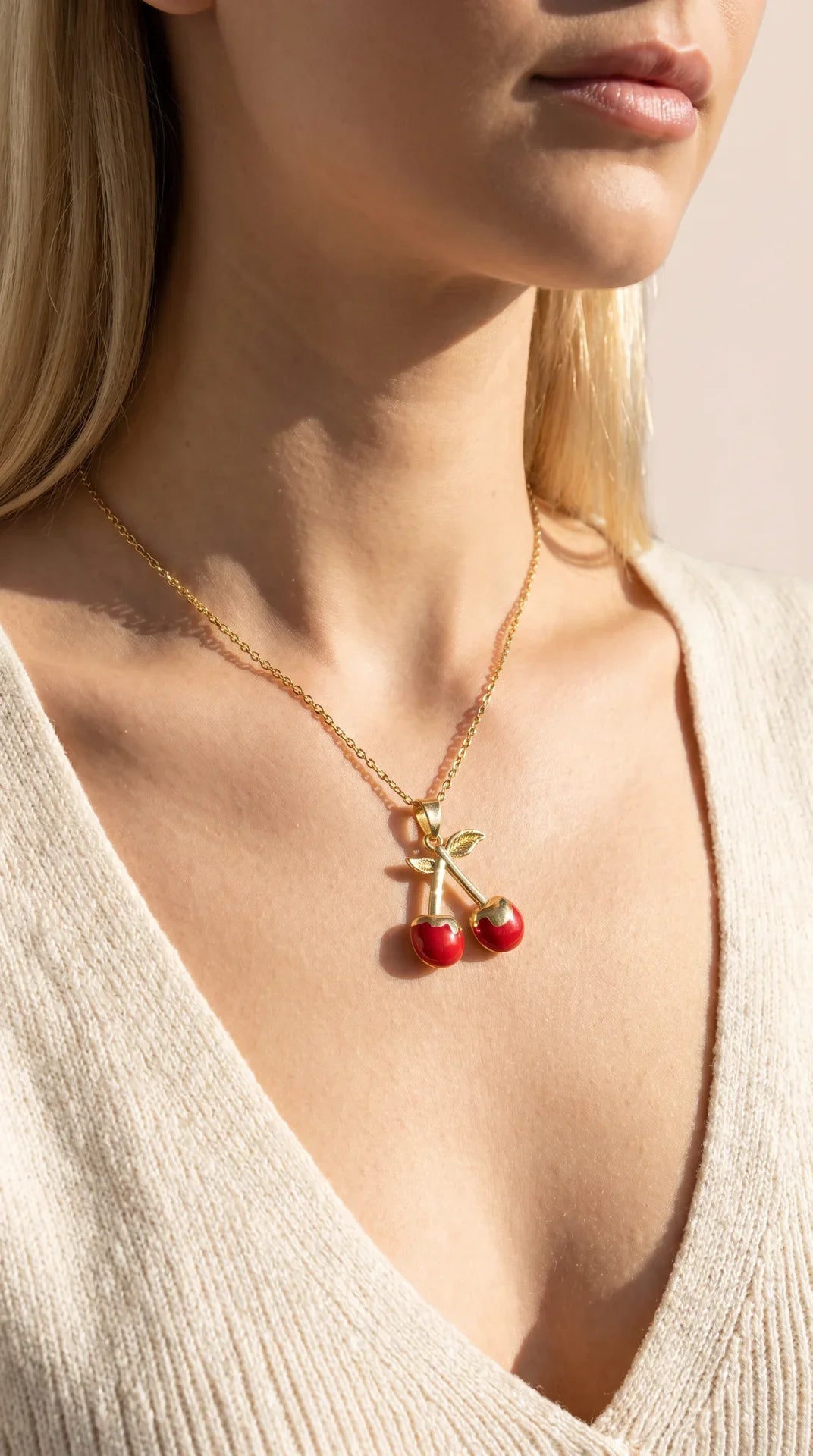 Cherry Gold Plated Steel Pendant Necklace