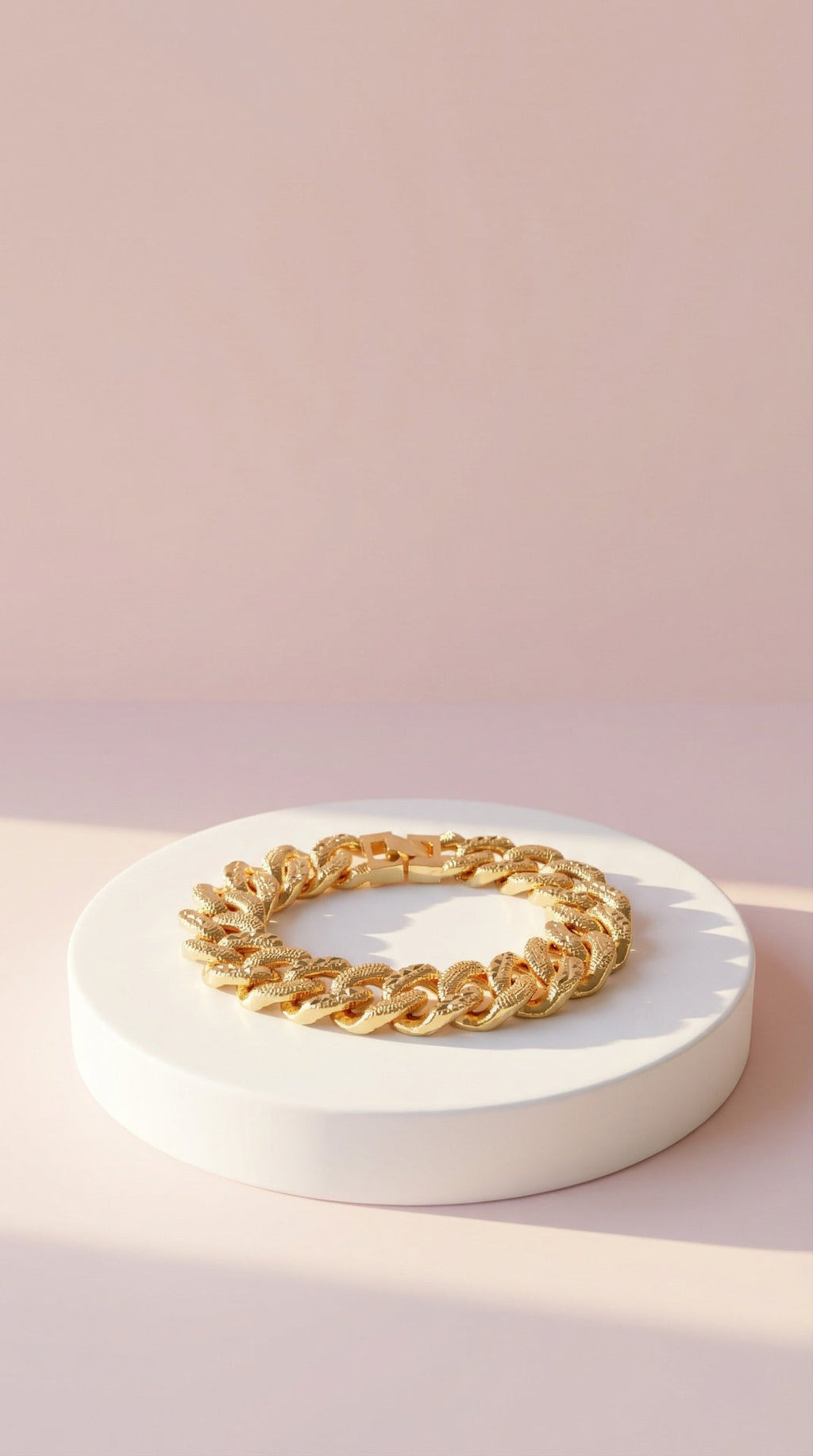 Waterproof 24k Gold Plated Curb Link Textured Gold Bracelet