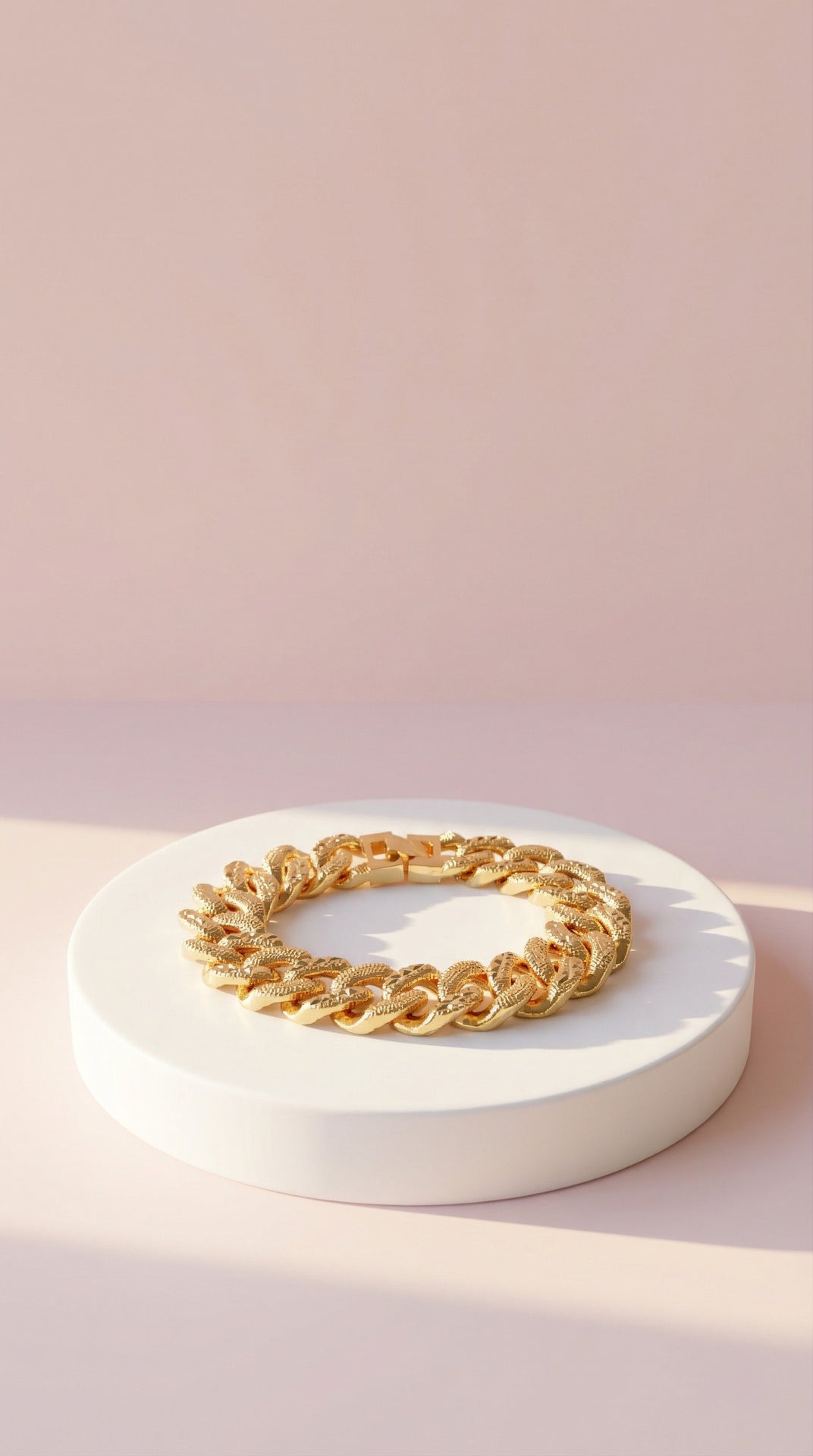 Waterproof 24k Gold Plated Curb Link Textured Gold Bracelet