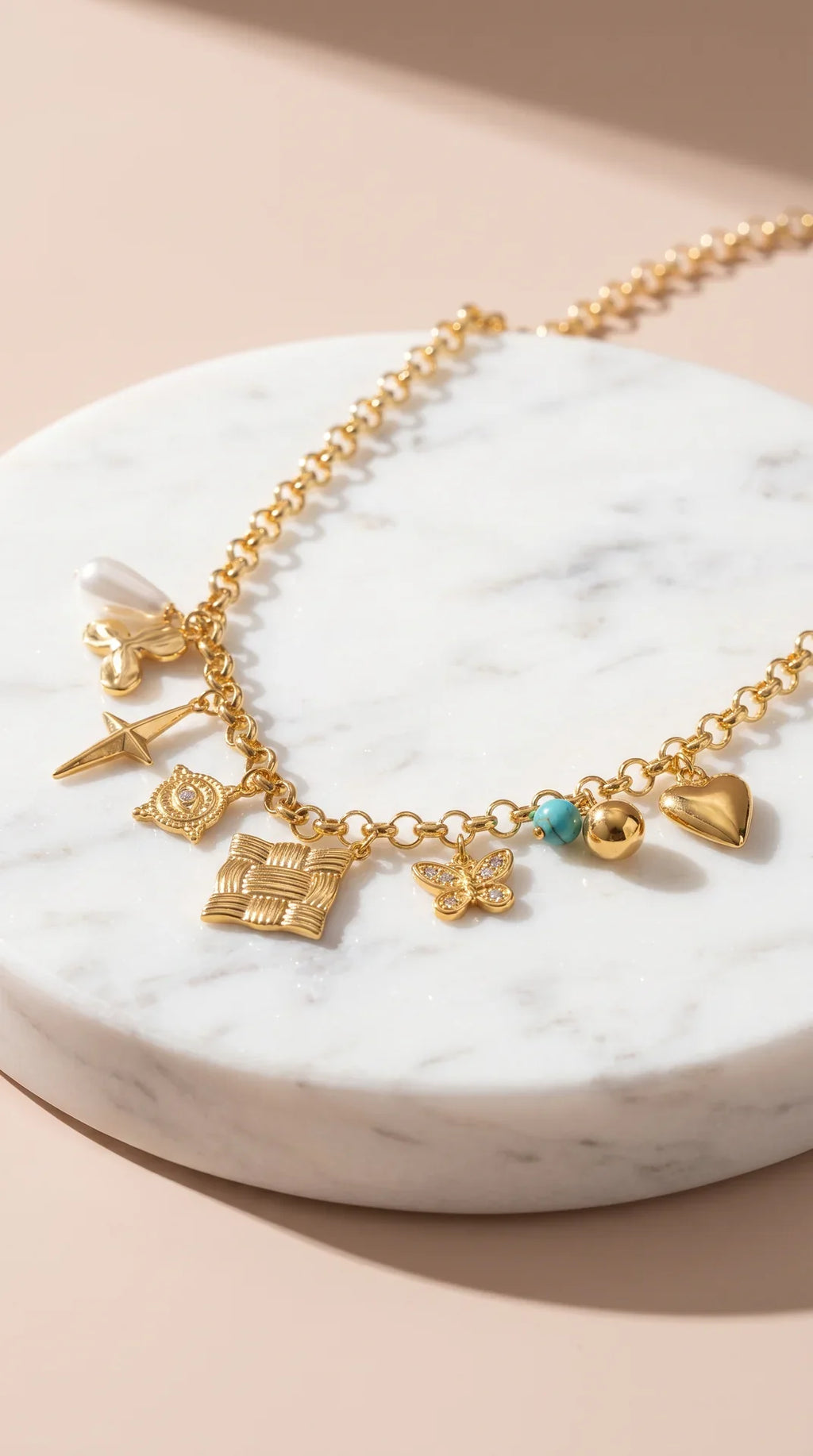 Gold Plated Stainless Steel Charm Necklace