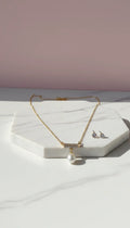 Crystal Bar & Pearl Drop Pendant Necklace & Earring Set