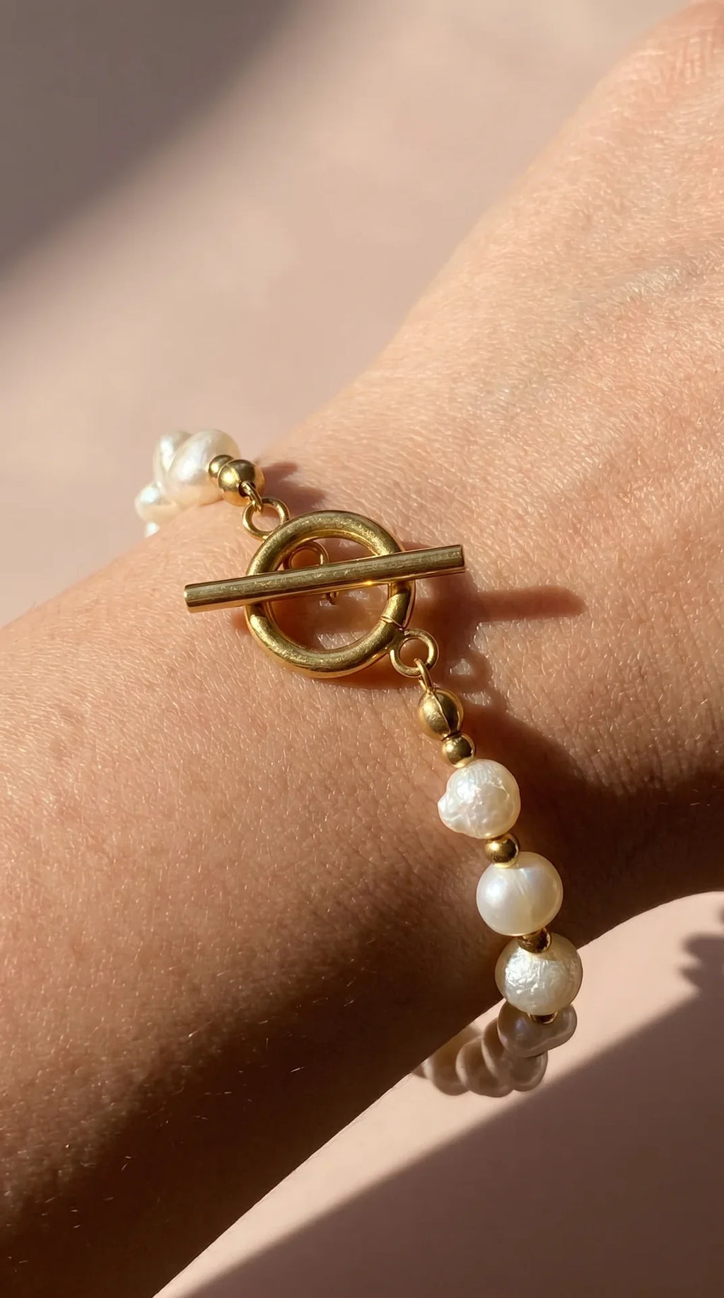Fresh Water Pearl Gold Plated Toggle Bracelet