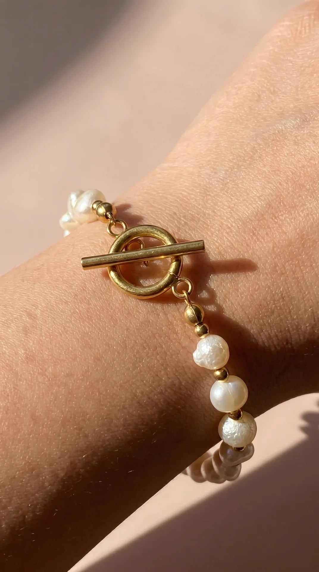 Fresh Water Pearl Gold Plated Toggle Bracelet