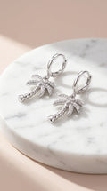 Palm Tree Crystal Huggie Hoop Drop & Dangle Earrings
