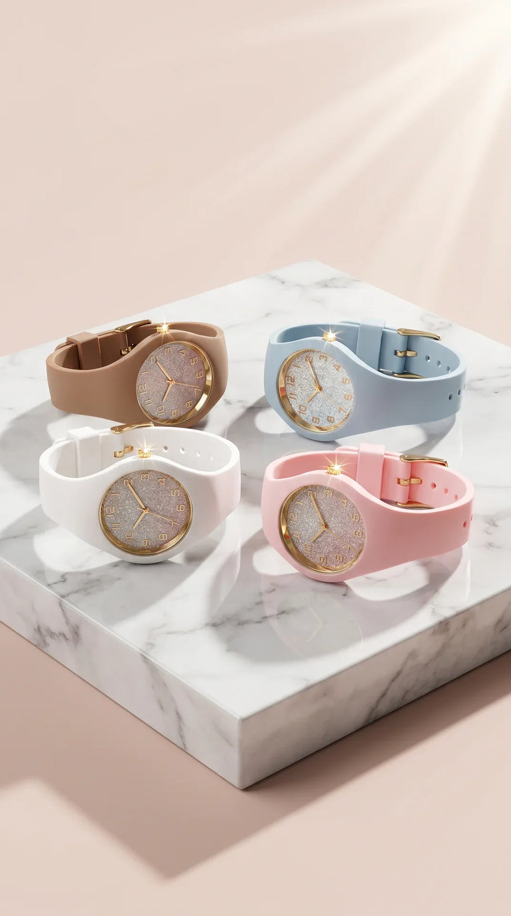 Glitter Dial Silicone Strap Watch