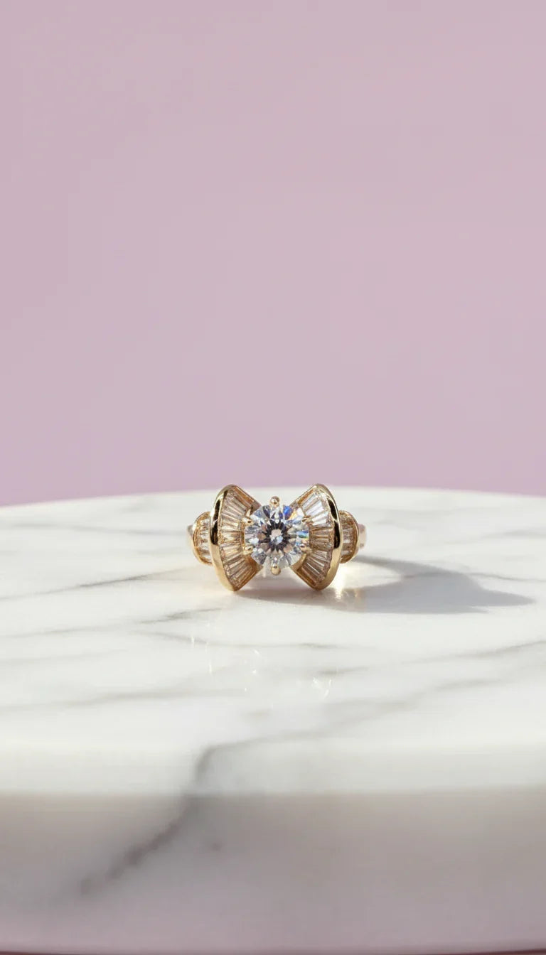 Box set of 12 Gold Bow Crystal Statement Rings