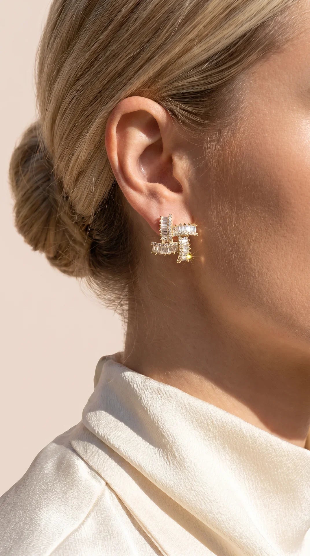 Twisted Baguette Cut Crystal Stud Earrings