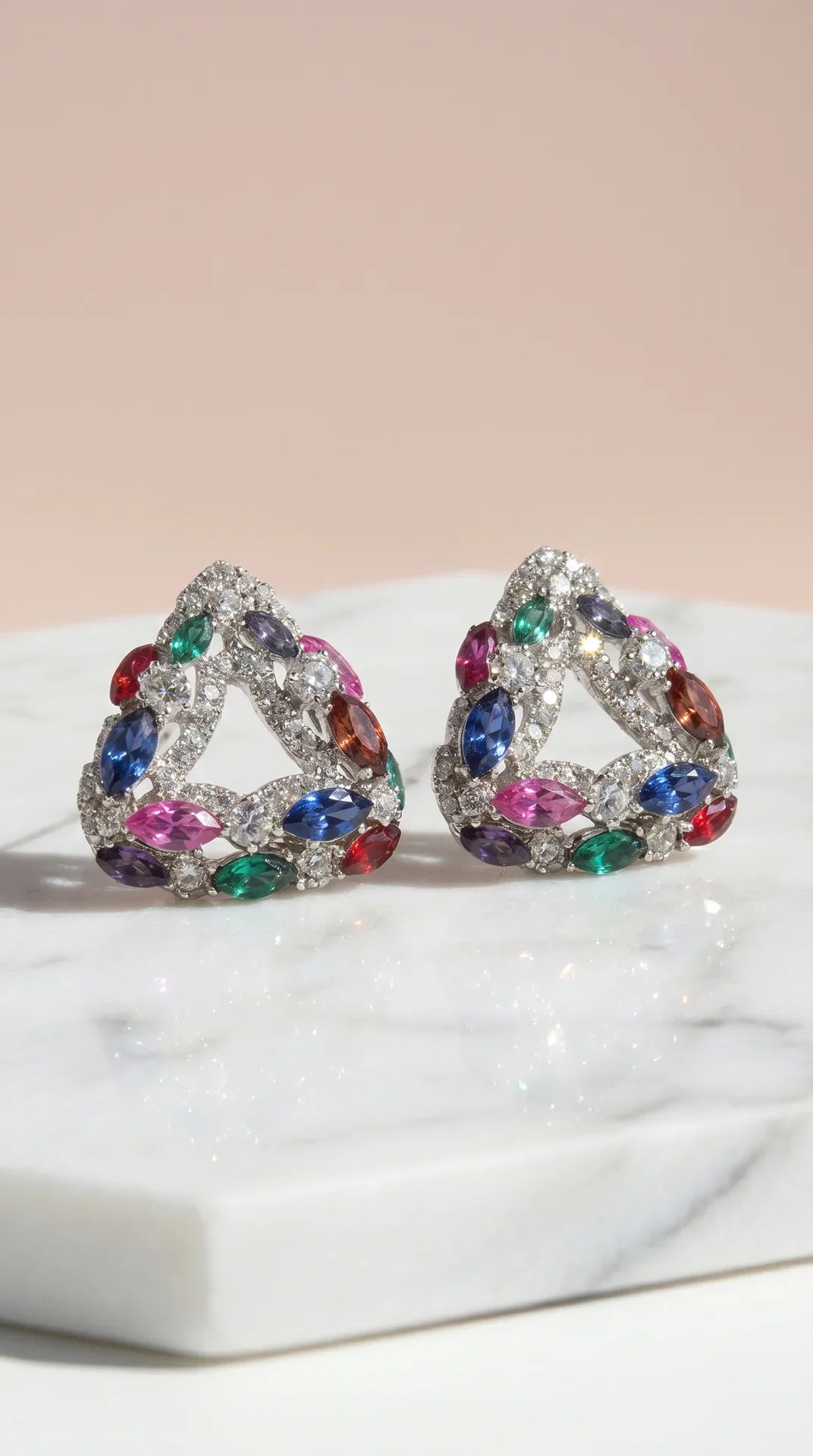 Geometric Triangular Crystal Stud Earrings