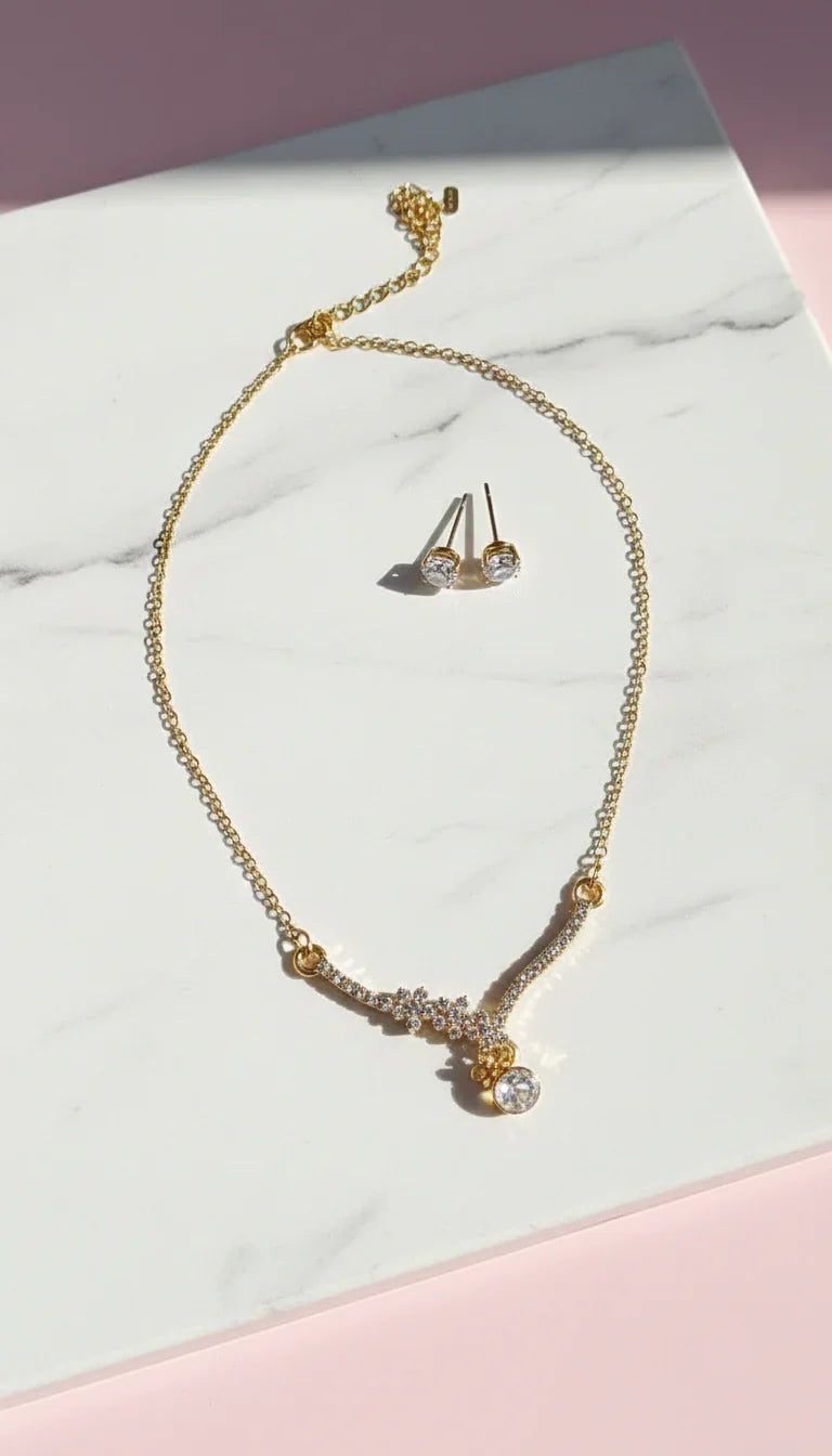 Crystal Drop Pendant Necklace & Earring Set