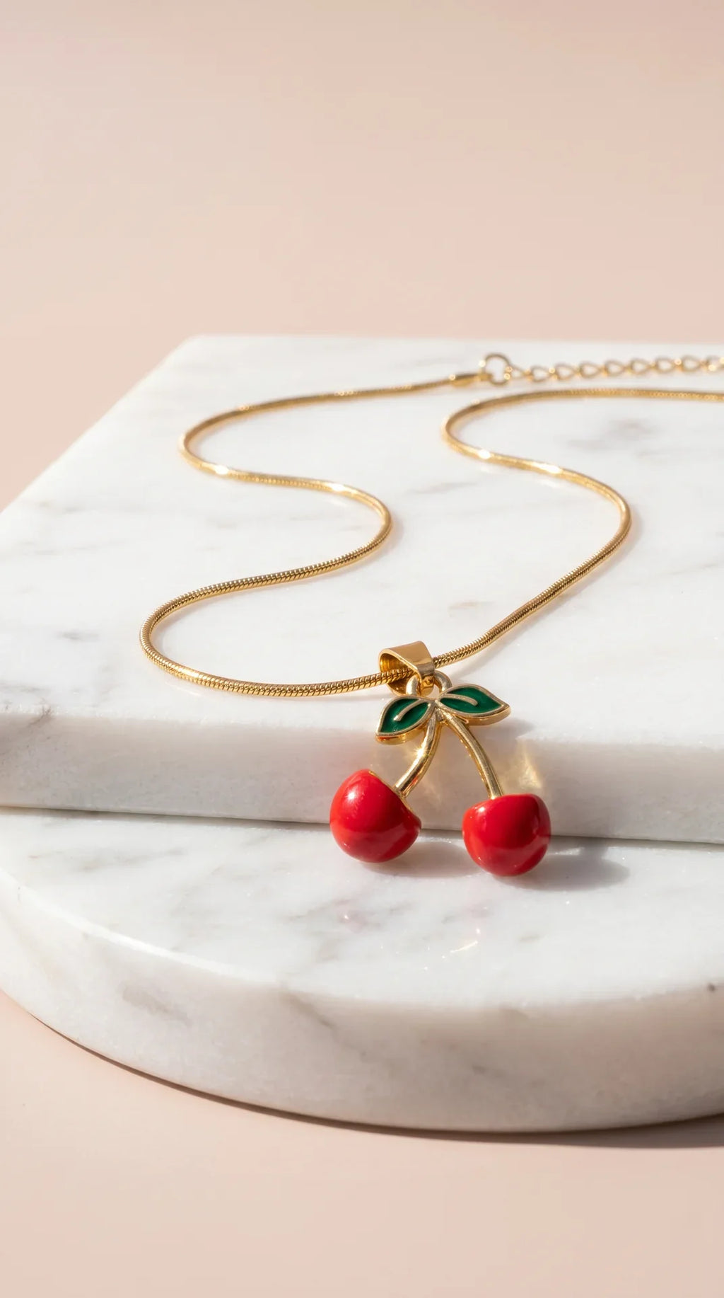 Red Cherry Gold Plated Steel Pendant Necklace