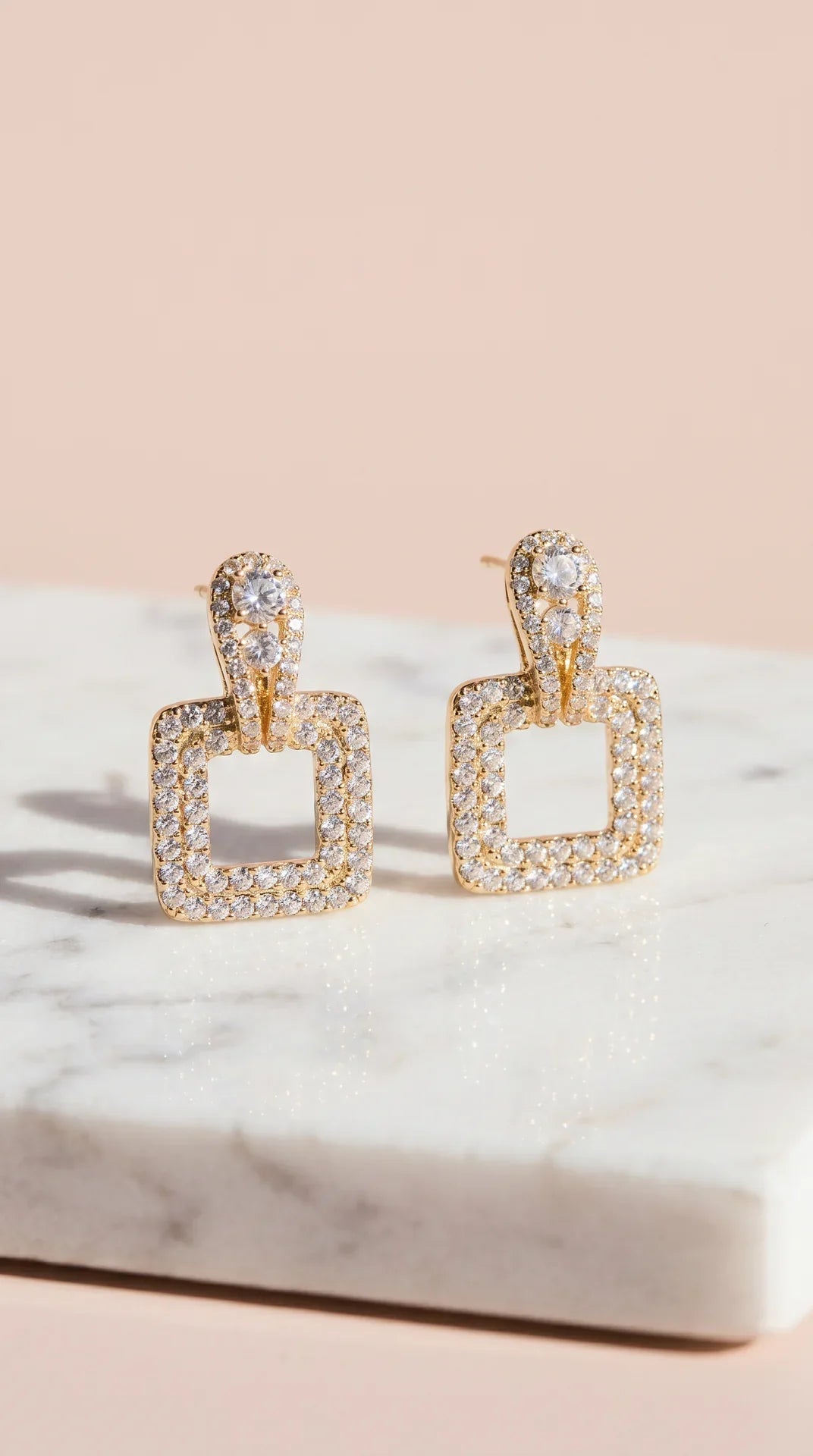 Micro Pavé Square Gold Plated Crystal Earrings