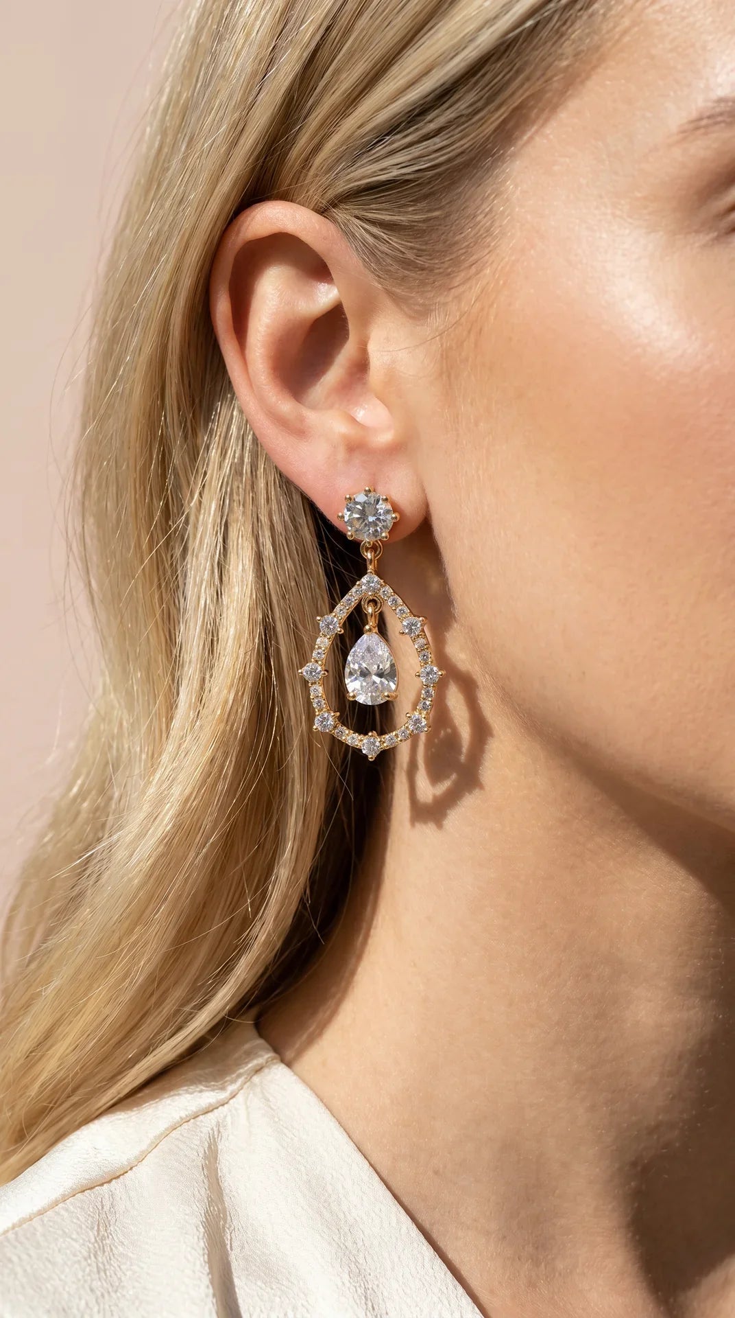Teardrop Studded Drop & Dangle Crystal Earrings