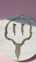 Wavey Statement Crystal Necklace & Earrings Set